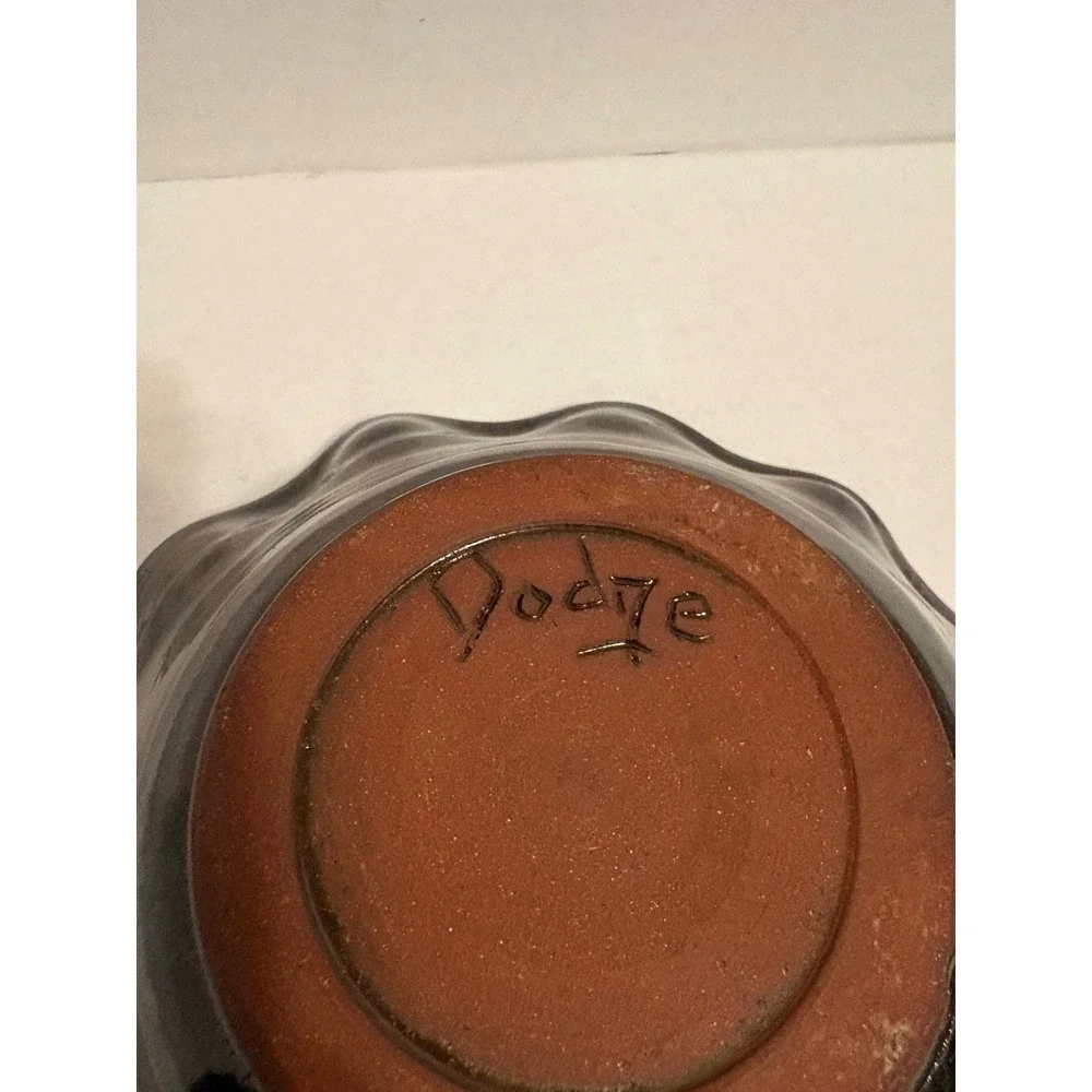 Dodge Studio Pottery Ruffled Bowl Set Purple Brown Glaze Signed Handcrafted 2pc